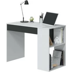 CAESAROO Bureau 101x50 Cm Blanc Mat Et Gris Anthracite Avec Un Tiroir | Blanc Et Gris Anthracite -France Bureau Soldes 2022 44916708 4