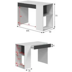 CAESAROO Bureau 101x50 Cm Blanc Mat Et Gris Anthracite Avec Un Tiroir | Blanc Et Gris Anthracite -France Bureau Soldes 2022 44916708 5