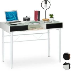 Relaxdays Bureau En Verre, Avec Câble, Table Avec Tiroirs,table En Verre Pour Pc,HlP 78x110 X 55 Cm Différentes Couleurs