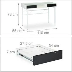 Relaxdays Bureau En Verre, Avec Câble, Table Avec Tiroirs,table En Verre Pour Pc,HlP 78x110 X 55 Cm Différentes Couleurs -France Bureau Soldes 2022 45064073 5