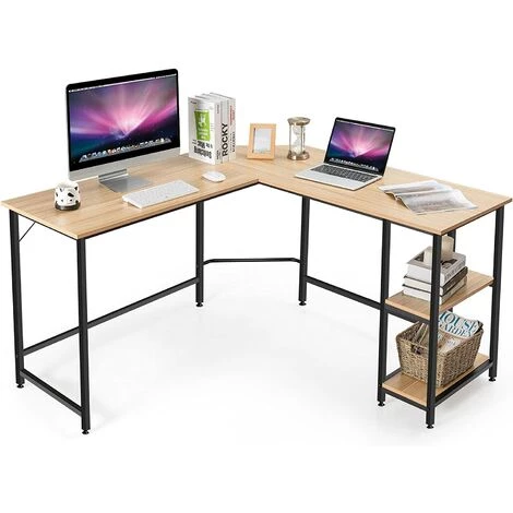GOPLUS Bureau D’Angle, Table Informatique En Forme De L, Bureau D'Ordinateur Avec 2 Etagère De Rangement,Meuble Bureau Ordinateur,Bureau Informatique,Table De Travail Atelier,Style Vintage (Naturel) 3 GOPLUS Bureau D’Angle, Table Informatique En Forme De L, Bureau D'Ordinateur Avec 2 Etagère De Rangement,Meuble Bureau Ordinateur,Bureau Informatique,Table De Travail Atelier,Style Vintage (Naturel)