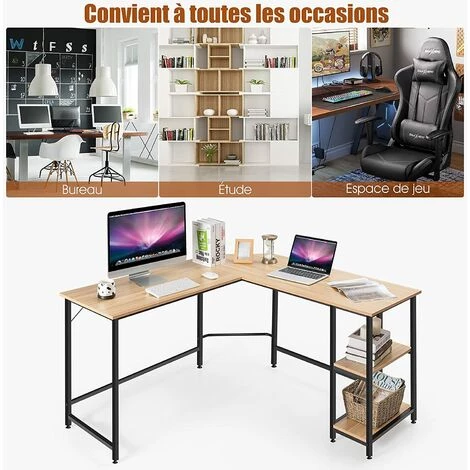 GOPLUS Bureau D’Angle, Table Informatique En Forme De L, Bureau D'Ordinateur Avec 2 Etagère De Rangement,Meuble Bureau Ordinateur,Bureau Informatique,Table De Travail Atelier,Style Vintage (Naturel) 5 GOPLUS Bureau D’Angle, Table Informatique En Forme De L, Bureau D'Ordinateur Avec 2 Etagère De Rangement,Meuble Bureau Ordinateur,Bureau Informatique,Table De Travail Atelier,Style Vintage (Naturel) – Image 3