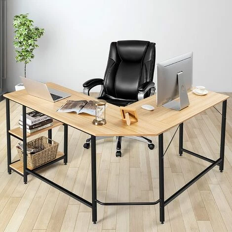 GOPLUS Bureau D’Angle, Table Informatique En Forme De L, Bureau D'Ordinateur Avec 2 Etagère De Rangement,Meuble Bureau Ordinateur,Bureau Informatique,Table De Travail Atelier,Style Vintage (Naturel) 7 GOPLUS Bureau D’Angle, Table Informatique En Forme De L, Bureau D'Ordinateur Avec 2 Etagère De Rangement,Meuble Bureau Ordinateur,Bureau Informatique,Table De Travail Atelier,Style Vintage (Naturel) – Image 5