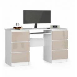 HUCOCO GOYA - Bureau Informatique Style Moderne - 135x77x50 - 6 Grands Tiroirs - Beige