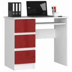 HUCOCO MIR - Bureau Informatique Style Moderne - 90x77x50 - 3 Tiroirs Spacieux - Rouge