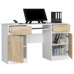 HUCOCO MONA - Bureau Informatique Style Moderne - 135x77x50 - 2 Tiroirs+2 Portes - Sonoma -France Bureau Soldes 2022 45739305 2