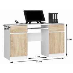 HUCOCO MONA - Bureau Informatique Style Moderne - 135x77x50 - 2 Tiroirs+2 Portes - Sonoma -France Bureau Soldes 2022 45739305 3