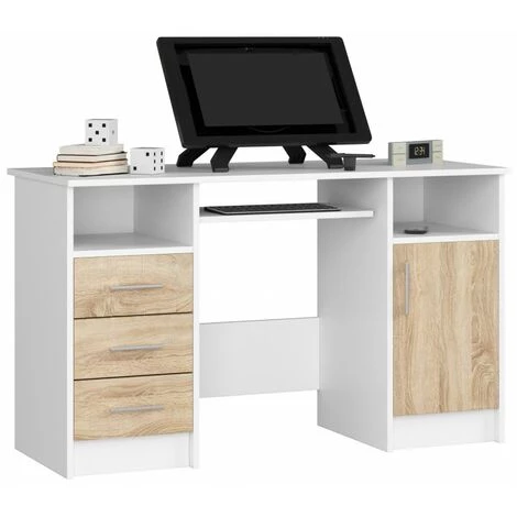HUCOCO KAMA - Bureau Informatique Style Moderne - 124x74x52 - 1 Porte+3 Tiroirs - Sonoma 3 HUCOCO KAMA - Bureau Informatique Style Moderne - 124x74x52 - 1 Porte+3 Tiroirs - Sonoma