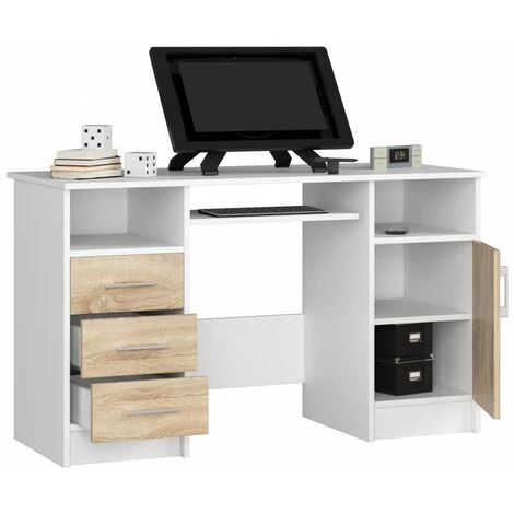HUCOCO KAMA - Bureau Informatique Style Moderne - 124x74x52 - 1 Porte+3 Tiroirs - Sonoma 4 HUCOCO KAMA - Bureau Informatique Style Moderne - 124x74x52 - 1 Porte+3 Tiroirs - Sonoma – Image 2