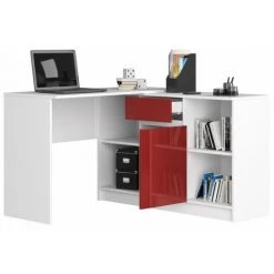 HUCOCO KERESTE - Bureau D'angle Style Moderne Cabinet - 79x120x126 - 1 Tiroir+1 Porte - Rouge -France Bureau Soldes 2022 45739309 2