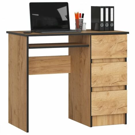 HUCOCO MIR - Bureau Informatique Style Moderne - 90x77x50 - 3 Tiroirs Spacieux - Chêne 3 HUCOCO MIR - Bureau Informatique Style Moderne - 90x77x50 - 3 Tiroirs Spacieux - Chêne