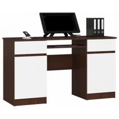 HUCOCO MONA - Bureau Informatique Style Moderne - 135x77x50 - 2 Portes+2 Tiroirs - Blanc