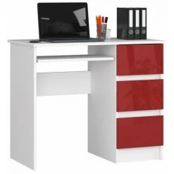 HUCOCO MIR - Bureau Informatique Style Moderne - 90x77x50 - 3 Grands Tiroirs - Rouge