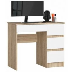 HUCOCO MIR - Bureau Informatique Style Moderne - 90x77x50 - 4 Grands Tiroirs - Blanc