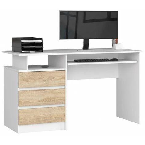 HUCOCO TOSKA - Bureau Informatique Style Moderne - 135x77x60 - 3 Tiroirs+1 Tablette - Sonoma 3 HUCOCO TOSKA - Bureau Informatique Style Moderne - 135x77x60 - 3 Tiroirs+1 Tablette - Sonoma