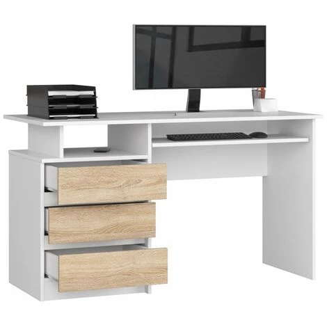 HUCOCO TOSKA - Bureau Informatique Style Moderne - 135x77x60 - 3 Tiroirs+1 Tablette - Sonoma 4 HUCOCO TOSKA - Bureau Informatique Style Moderne - 135x77x60 - 3 Tiroirs+1 Tablette - Sonoma – Image 2