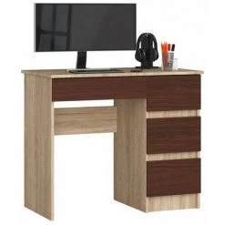 HUCOCO MIR - Bureau Informatique Style Moderne - 90x77x50 - 4 Grands Tiroirs - Wengé