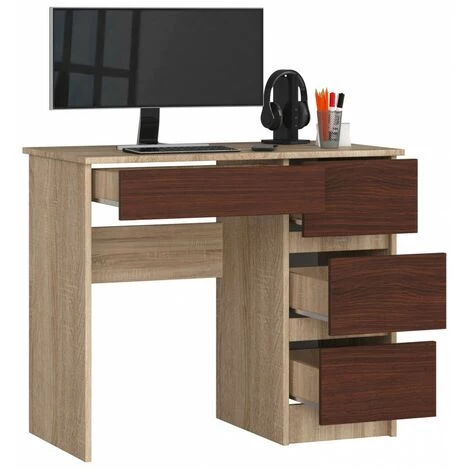 HUCOCO MIR - Bureau Informatique Style Moderne - 90x77x50 - 4 Grands Tiroirs - Wengé 4 HUCOCO MIR - Bureau Informatique Style Moderne - 90x77x50 - 4 Grands Tiroirs - Wengé – Image 2