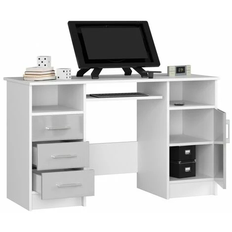 HUCOCO KAMA - Bureau Informatique Style Moderne - 124x74x52 - 3 Tiroirs+1 Porte - Gris 4 HUCOCO KAMA - Bureau Informatique Style Moderne - 124x74x52 - 3 Tiroirs+1 Porte - Gris – Image 2