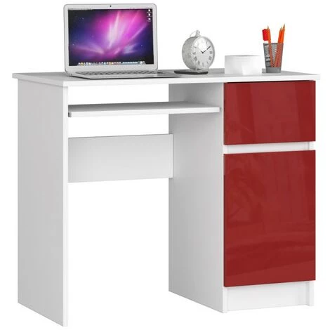 HUCOCO MOGO - Bureau Informatique Style Moderne - 90x77x50 - 1 Porte+1 Tiroir - Rouge 3 HUCOCO MOGO - Bureau Informatique Style Moderne - 90x77x50 - 1 Porte+1 Tiroir - Rouge