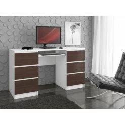HUCOCO GOYA - Bureau Informatique Style Moderne - 135x77x50 - 6 Tiroirs Spacieux - Wengé -France Bureau Soldes 2022 45741061 3