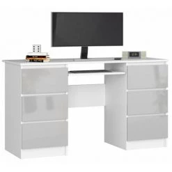 HUCOCO GOYA - Bureau Informatique Style Moderne - 135x77x50 - 6 Grands Tiroirs - Gris