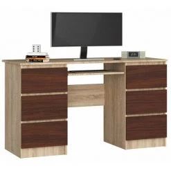 HUCOCO GOYA - Bureau Informatique Style Moderne - 135x77x50 - 6 Grands Tiroirs - Wengé