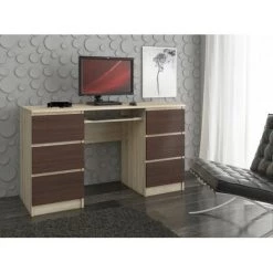 HUCOCO GOYA - Bureau Informatique Style Moderne - 135x77x50 - 6 Grands Tiroirs - Wengé -France Bureau Soldes 2022 45741066 3