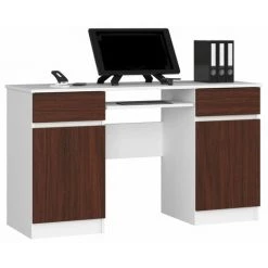 HUCOCO MONA - Bureau Informatique Style Moderne - 135x77x50 - 2 Tiroirs+2 Portes - Beige