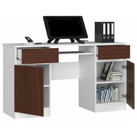HUCOCO MONA - Bureau Informatique Style Moderne - 135x77x50 - 2 Tiroirs+2 Portes - Beige 4 HUCOCO MONA - Bureau Informatique Style Moderne - 135x77x50 - 2 Tiroirs+2 Portes - Beige – Image 2