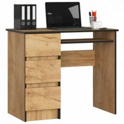 HUCOCO MIR - Bureau Informatique Style Moderne - 90x77x50 - 3 Grands Tiroirs - Chêne