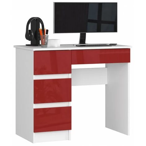 HUCOCO MIR - Bureau Informatique Style Moderne - 90x77x50 - 4 Tiroirs Spacieux - Rouge 3 HUCOCO MIR - Bureau Informatique Style Moderne - 90x77x50 - 4 Tiroirs Spacieux - Rouge