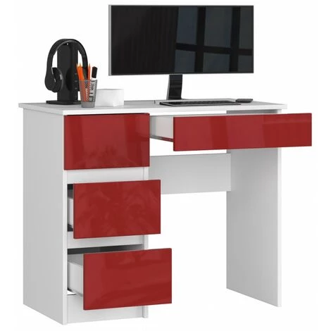 HUCOCO MIR - Bureau Informatique Style Moderne - 90x77x50 - 4 Tiroirs Spacieux - Rouge 4 HUCOCO MIR - Bureau Informatique Style Moderne - 90x77x50 - 4 Tiroirs Spacieux - Rouge – Image 2