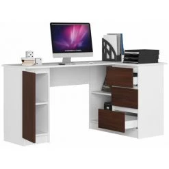 HUCOCO BALAUR - Bureau D'angle Style Moderne - 155x77x85 - 1 Porte+3 Tiroirs - Wengé -France Bureau Soldes 2022 45741077 2