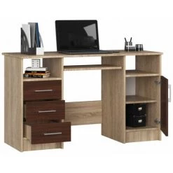 HUCOCO KAMA - Bureau Informatique Style Moderne - 124x74x52 - 3 Tiroirs+1 Porte - Wengé -France Bureau Soldes 2022 45741078 2