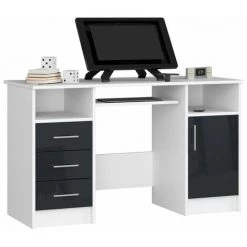 HUCOCO KAMA - Bureau Informatique Style Moderne - 124x74x52 - 1 Porte+3 Tiroirs - Gris