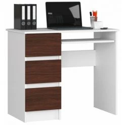HUCOCO MIR - Bureau Informatique Style Moderne - 90x77x50 - 3 Grands Tiroirs - Wengé