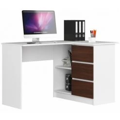 HUCOCO SUNDAR - Bureau D'angle Style Moderne - 124x77x85 - 3 Tiroirs+2 Tablettes - Wengé
