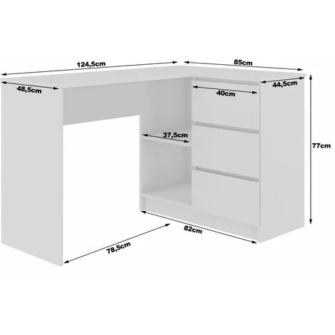 HUCOCO SUNDAR - Bureau D'angle Style Moderne - 124x77x85 - 3 Tiroirs+2 Tablettes - Wengé 5 HUCOCO SUNDAR - Bureau D'angle Style Moderne - 124x77x85 - 3 Tiroirs+2 Tablettes - Wengé – Image 3