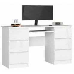 HUCOCO GOYA - Bureau Informatique Style Moderne - 135x77x50 - 6 Tiroirs Spacieux - Blanc