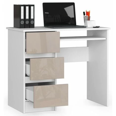 HUCOCO MIR - Bureau Informatique Style Moderne - 90x77x50 - 3 Tiroirs Spacieux - Beige 4 HUCOCO MIR - Bureau Informatique Style Moderne - 90x77x50 - 3 Tiroirs Spacieux - Beige – Image 2