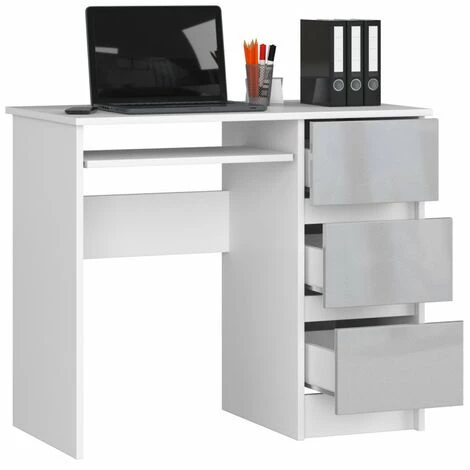 HUCOCO MIR - Bureau Informatique Style Moderne - 90x77x50 - 3 Grands Tiroirs - Gris 4 HUCOCO MIR - Bureau Informatique Style Moderne - 90x77x50 - 3 Grands Tiroirs - Gris – Image 2