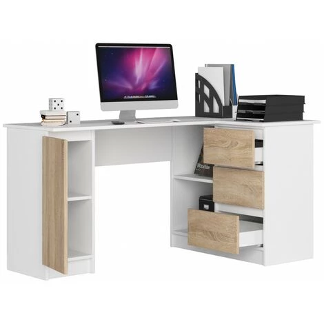 HUCOCO BALAUR - Bureau D'angle Style Moderne - 155x77x85 - 1 Porte+3 Tiroirs - Sonoma 4 HUCOCO BALAUR - Bureau D'angle Style Moderne - 155x77x85 - 1 Porte+3 Tiroirs - Sonoma – Image 2