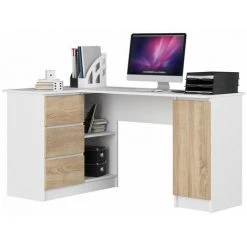 HUCOCO BALAUR - Bureau D'angle Style Moderne - 155x77x85 - 3 Tiroirs+1 Porte - Sonoma