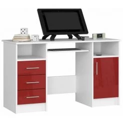 HUCOCO KAMA - Bureau Informatique Style Moderne - 124x74x52 - 3 Tiroirs+1 Porte - Rouge