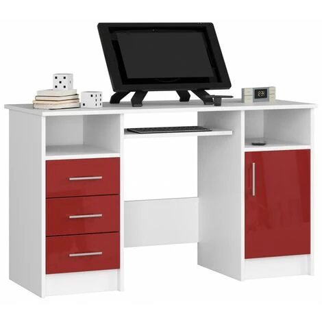 HUCOCO KAMA - Bureau Informatique Style Moderne - 124x74x52 - 3 Tiroirs+1 Porte - Rouge 3 HUCOCO KAMA - Bureau Informatique Style Moderne - 124x74x52 - 3 Tiroirs+1 Porte - Rouge