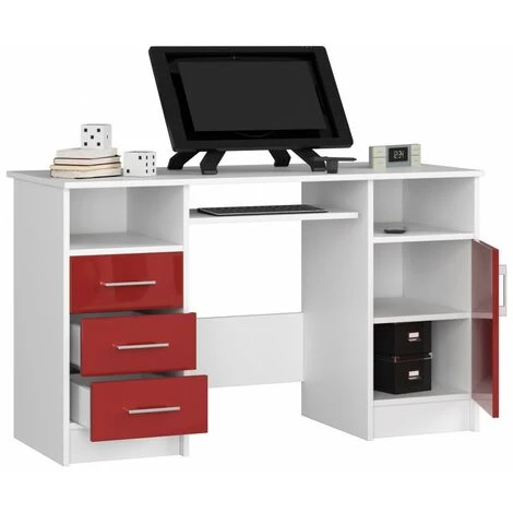 HUCOCO KAMA - Bureau Informatique Style Moderne - 124x74x52 - 3 Tiroirs+1 Porte - Rouge 4 HUCOCO KAMA - Bureau Informatique Style Moderne - 124x74x52 - 3 Tiroirs+1 Porte - Rouge – Image 2
