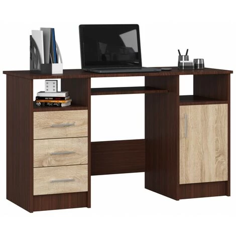HUCOCO KAMA - Bureau Informatique Style Moderne - 124x74x52 - 3 Tiroirs+1 Porte - Sonoma 3 HUCOCO KAMA - Bureau Informatique Style Moderne - 124x74x52 - 3 Tiroirs+1 Porte - Sonoma