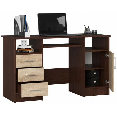 HUCOCO KAMA - Bureau Informatique Style Moderne - 124x74x52 - 3 Tiroirs+1 Porte - Sonoma 4 HUCOCO KAMA - Bureau Informatique Style Moderne - 124x74x52 - 3 Tiroirs+1 Porte - Sonoma – Image 2