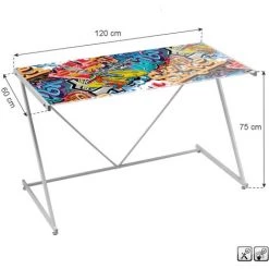 YESDEKO Bureau Verre Trempé Bleu 120cm Graffiti -France Bureau Soldes 2022 45752827 3